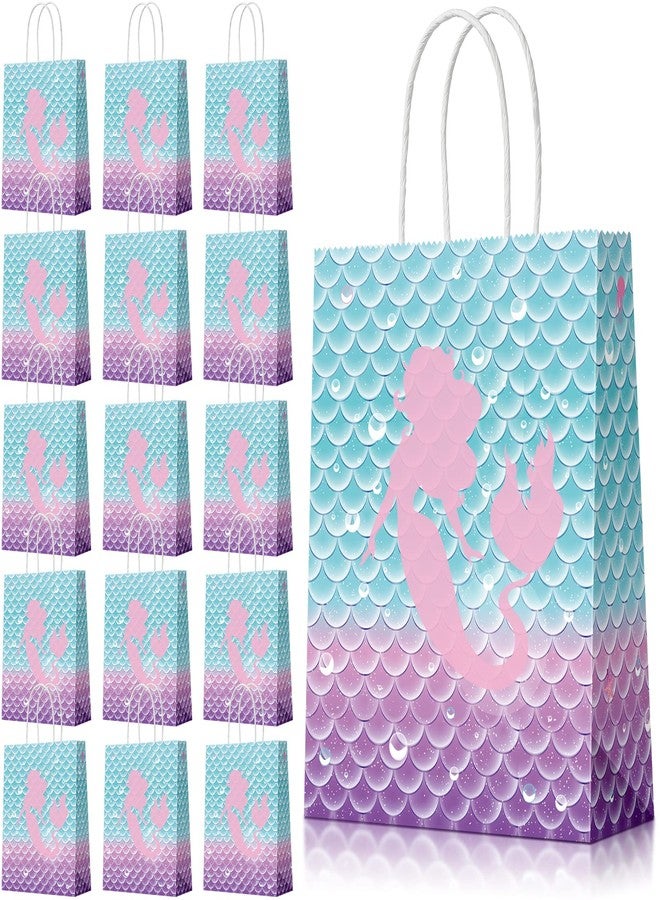 Jectivs 16 Piece Mermaid Birthday Party Favor Bags - Kraft Paper Gift Bags with Handles for Kids' Little Mermaid Themed Baby Shower Party Supplies - Image 1